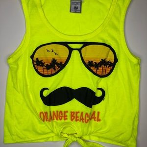 Vibrant neon yellow Orange Beach crop top